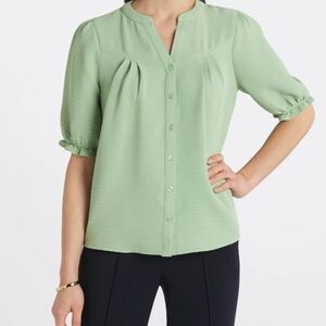 Papermoon Blouse Ruffle Short Sleeve XL Green Elsie Button Down